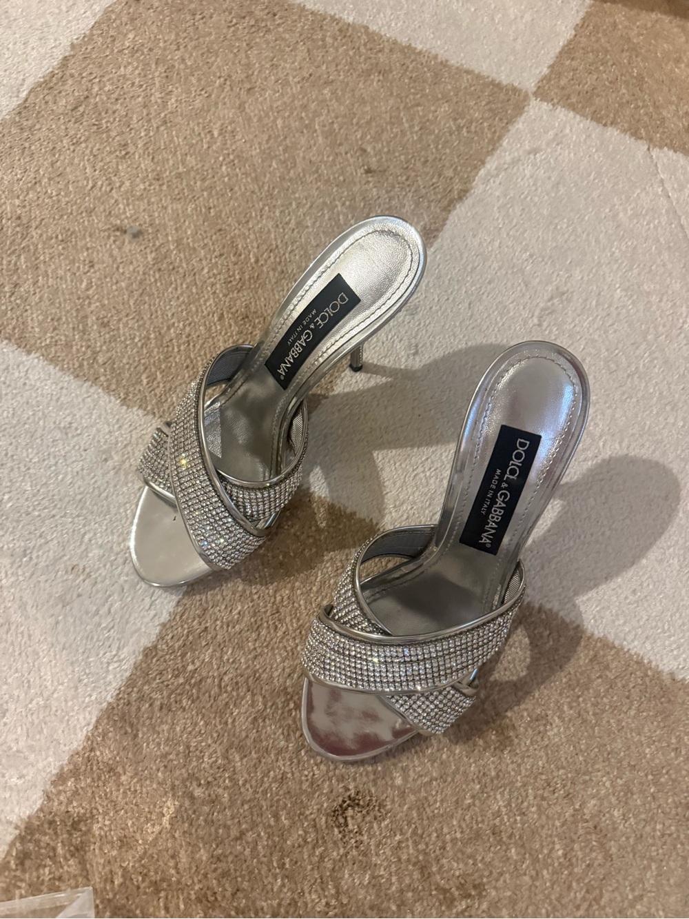 Dolce & Gabbana Silver Crystal Crossover Mule Heels